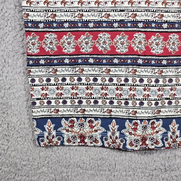 Bohemian Gypsie Hippie Midi Skirt Red Blue Floral Stripe Stretchy Women's Med - Picture 6 of 15